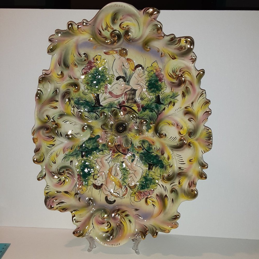 COPY - Beautiful Antique Majolica Capodimonte Console Bowl Capoalessi Signed It…